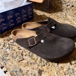 Birkenstock Mocca Suede Clogs with Strap